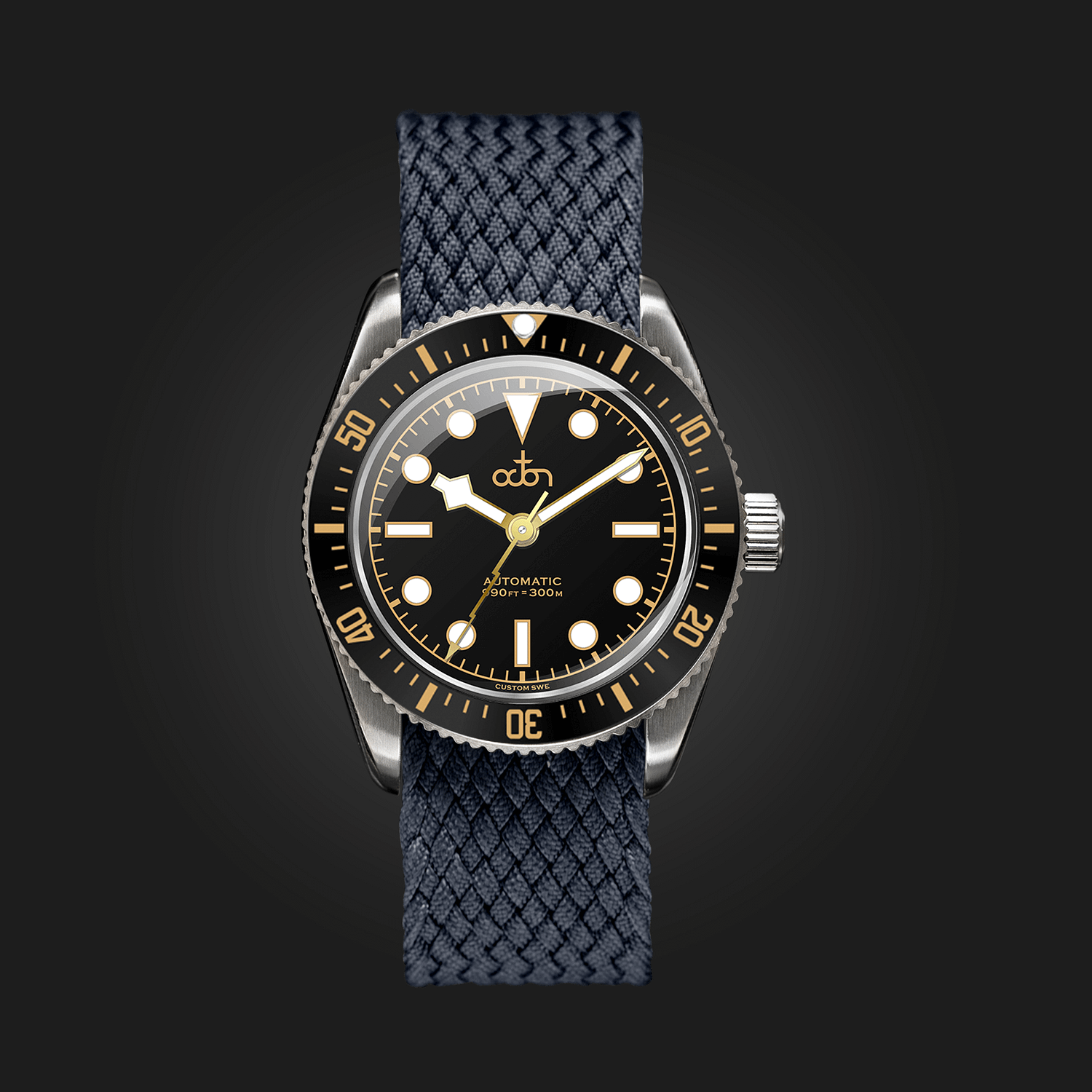 Black Gold Watch with Black Braided Perlon NATO Strap