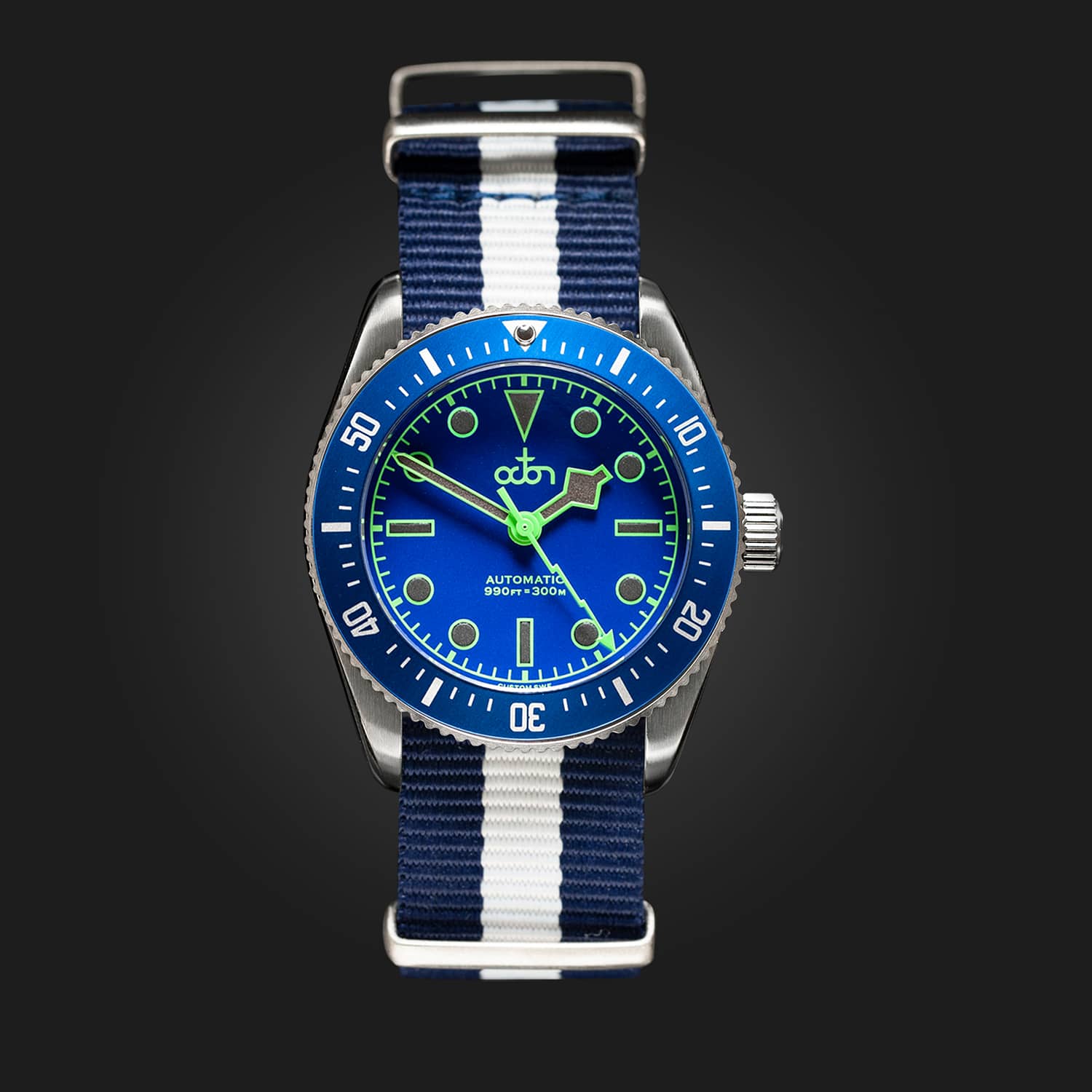 Neptune Blue Watch with Navy Blue and White NATO Strap